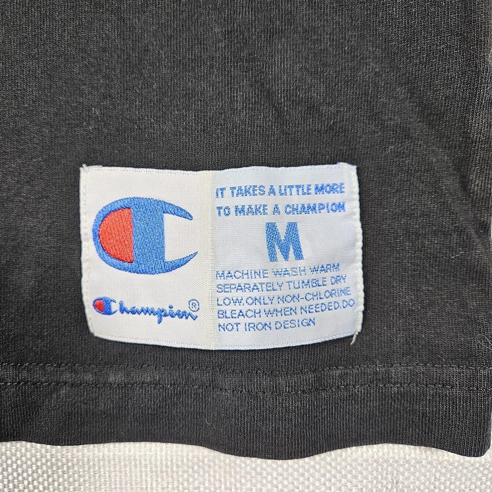 VTG Champion Mens Script Logo Graphic T-Shirt Black Orange Medium Short Sleeve - Picture 2 of 6